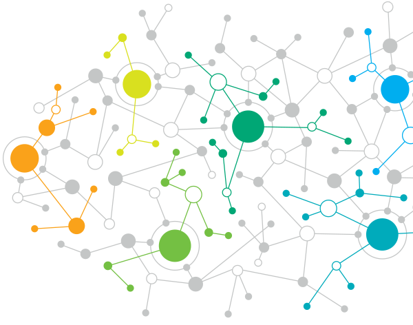 illustration of an atom type diagram connecting lines and dots